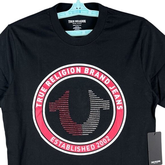 True Religion Men's Jet Black Strike Embellished Short Sleeve T-shirt Medium NWT - Picture 3 of 12